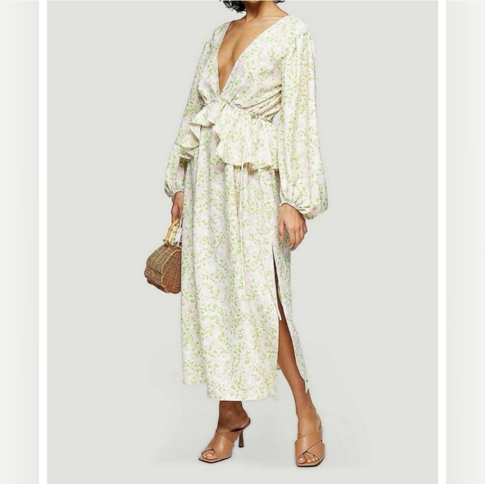 TOPSHOP Ivory Floral Print Double V Maxi Dress
